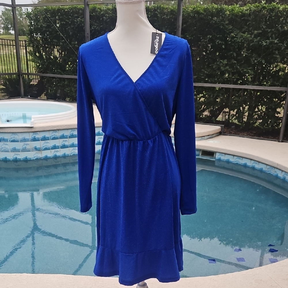 Zeagoo Elegant Blue Pullover Dress With Front Snap.